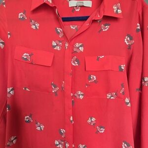 LOFT Red Floral Blouse
